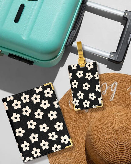 Slohif Passport Holder Lugguage Tag Set Suitcase Cover Wallet Case for Travel Women - Leather Passport Book Personalized Organizer Card Protector Sleeve Essentials Slim Carrier Floral