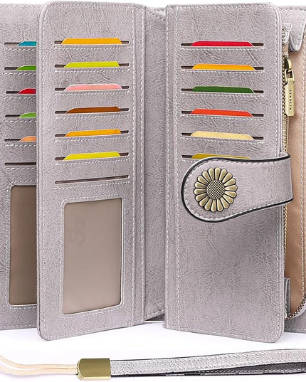SENDEFN Wallets for Women Leather Credit Card Holder with RFID Blocking Large Capacity Wristlet | with RFID Blocking, Large Capacity, Wristlet, with RFID Blocking, Large Capacity, Wristlet