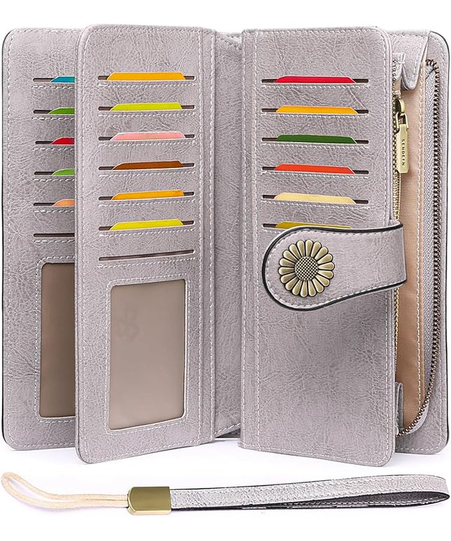 SENDEFN Wallets for Women Leather Credit Card Holder with RFID Blocking Large Capacity Wristlet | with RFID Blocking, Large Capacity, Wristlet, with RFID Blocking, Large Capacity, Wristlet