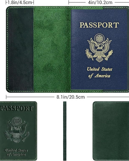 BIAOTIE Premium Leather Passport Holder Covers, Rfid Travel Wallet Passport Document Holder, Travel Essentials Wallet Cover Case for Men and Women (Green)