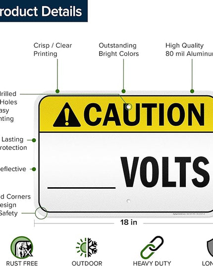 Caution Volts Sign, 12x18 Inches, 3M EGP Reflective .063 Aluminum, Fade Resistant, Made in USA by My Sign Center
