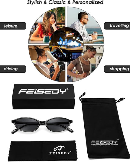 FEISEDY Retro Oval Cat Eye Sunglasses for Women 90s Narrow Lightweight Shades Y2k Trendy Sunnies B0257