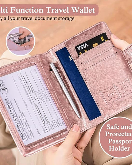 TIGARI Passport Holder for Travel Women Men, PU Leather Waterproof RFID Wallet Cover Case Sleeve, Valentines Day Gifts, Vacation Plane Cruise Travel Document Organizer Essentials