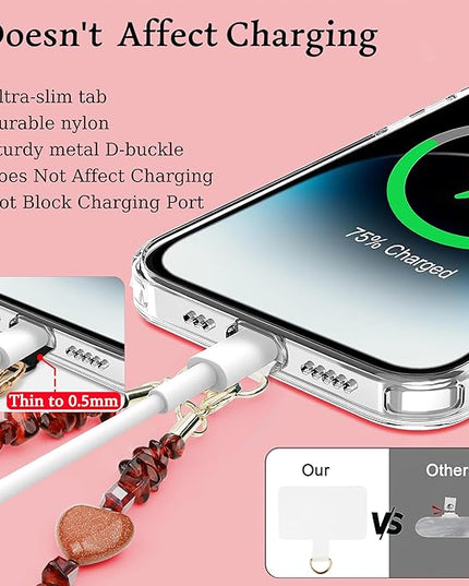 Marble Beaded Phone Wrist Strap,Detachable Phone Bracelet Strap with Tether Tab,Hands-Free Wristlet Strap (wine red)