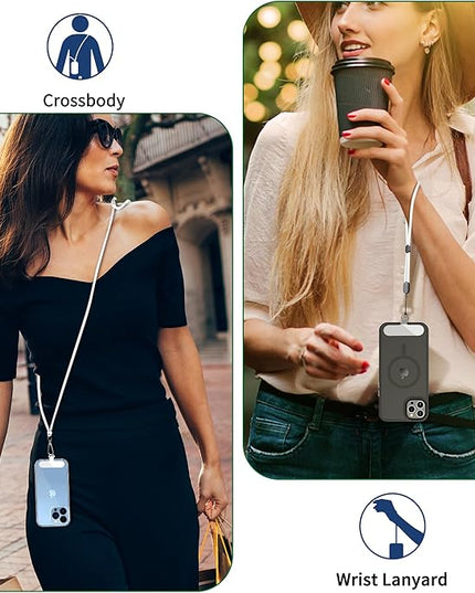 CACOE Phone Lanyard 2 Pcs-1 Pcs Adjustable Neck Strap, 1 Pcs Wrist Strap, 2 Pads, Universal Crossbody Multifuctional Cell Phone Lanyards Compatible with Most Smartphones(White)