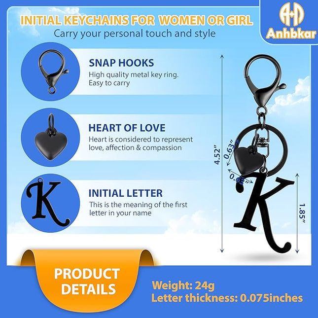 A-Z Heart Initial Letter Keychain, Stainless Steel Alphabet Charm for Handbags, Gift for Women and Girls