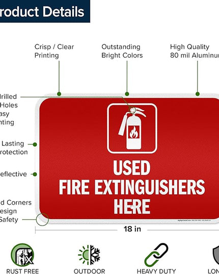 Used Fire Extinguishers Here Sign, 12x18 Inches, 3M EGP Reflective .063 Aluminum, Fade Resistant, Made in USA by My Sign Center