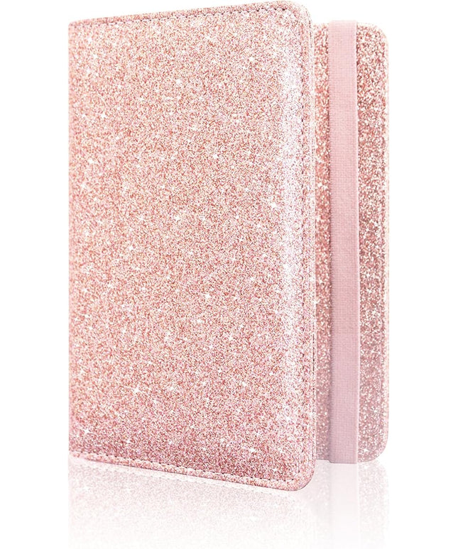 ACdream Passport Holder Cover, Leather Travel Wallet Case, RFID Blocking Document Organizer Protecrtor, with Slots for Credit Cards, Boarding Pass, for Women and Men, Glitter Rose Gold