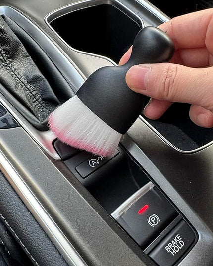 Car Detailing Brush, Soft Bristle Cleaning Brush, Scratch-Free Auto Duster Tool for Dashboard, Air Vents, Leather & Interior Cleaning (Black&Pink)