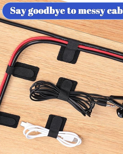 100 Pcs Hook and Loop Cable Ties, Self Adhesive Cable Management Desktop Cable Straps, Adjustable Cord Organizer for Desk Home Office Organization (Black)