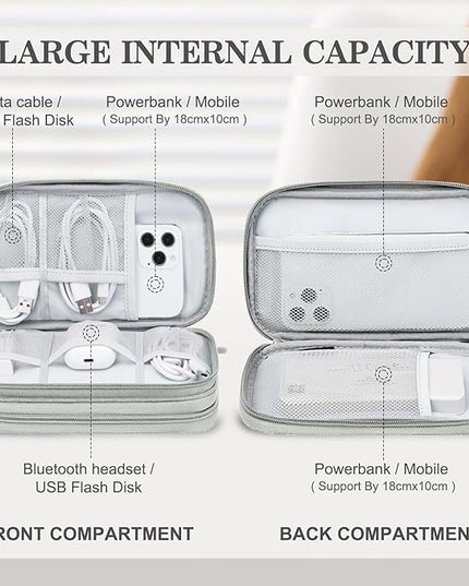 FYY Travel Electronic Cable Organizer Bag, Pouch Electronic Accessories Carry Case Portable Waterproof Double Layers Storage Bag for Cable, Cord, Charger, Phone, Earphone, Medium Size, Grey