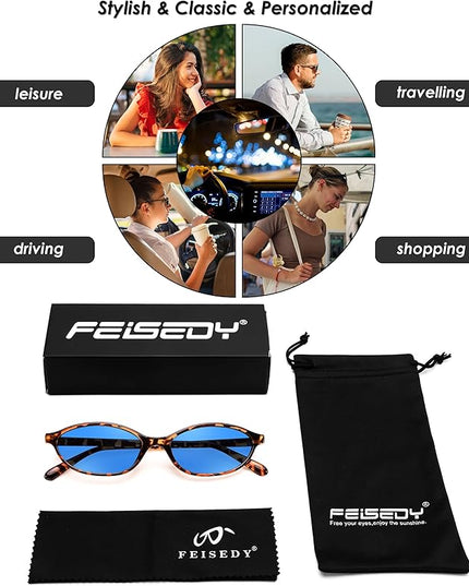 FEISEDY Retro Oval Cat Eye Sunglasses for Women 90s Narrow Lightweight Shades Y2k Trendy Sunnies B0257