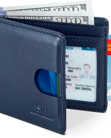 SERMAN BRANDS RFID Blocking Slim Bifold Genuine Leather Thin Minimalist Front Pocket Wallets for Men Billfold Wallet Men Gift