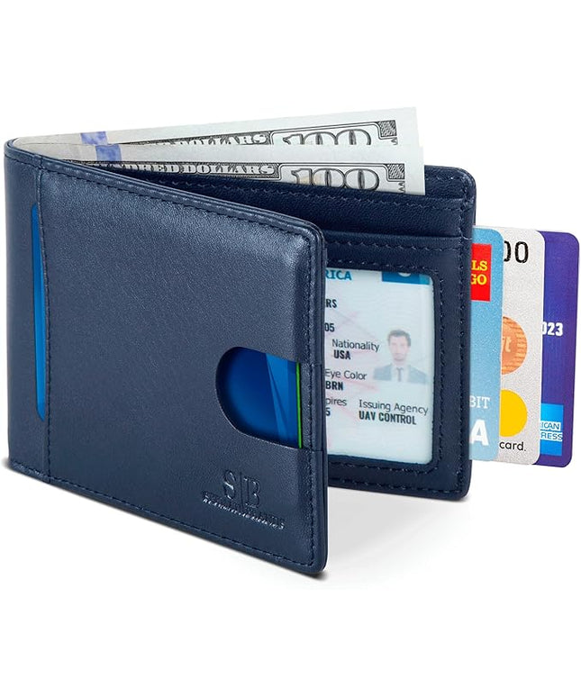 SERMAN BRANDS RFID Blocking Slim Bifold Genuine Leather Thin Minimalist Front Pocket Wallets for Men Billfold Wallet Men Gift