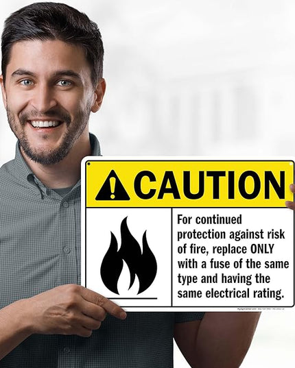 Warning For Continued Protection Against Risk Of Fire Replace Sign, 10x14 Inches, 55 mil thick HDPS (high density polystyrene), Made in USA by My Sign Center