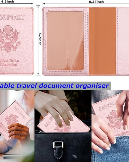 Rose Gold & Gray Passport Holder for Travel, Passport Wallet Cover Case for Family Women Men Cruise Essentials, Travel Must Haves Passports Book Protector