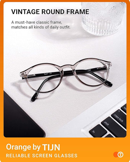 TIJN Blue Light Blocking Glasses Men Women Vintage Thick Round Rim Frame Eyeglasses