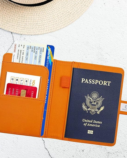 Melsbrinna Premium Leather Passport Holder Covers Case, Waterproof Rfid Blocking Travel Wallet Passport Holder with Pen Holder, Cute Passport Book for Women/Men