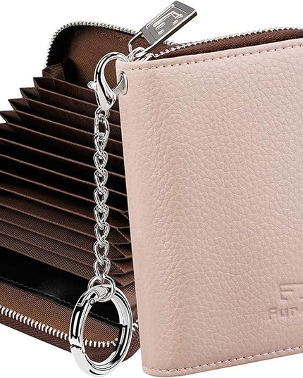 FurArt Zipper Wallet Women, RFID Blocking Credit Card Wallet, Business Card Holder, Compact Size KeyChain Wallet