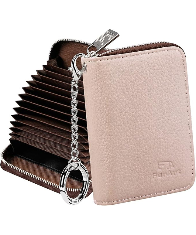 FurArt Zipper Wallet Women, RFID Blocking Credit Card Wallet, Business Card Holder, Compact Size KeyChain Wallet