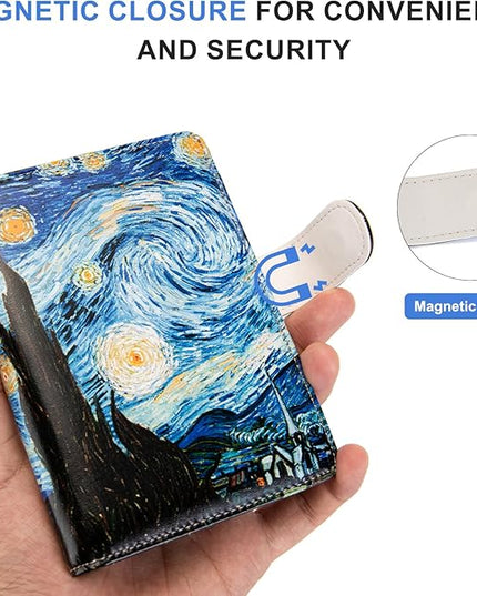 Passport Holder for Travel Essentials, RFID Blocking Passport Wallet Cover with Magnetic Closure, Passport Book Holders for Women and Men (Van Gogh The Starry Night)