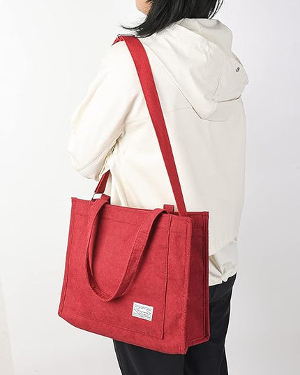 Valleycomfy Corduroy Tote Bag for Women Travel Crossbody Bag Purse Women Shoulder Bags Work Handbags Everyday Hobo Bag