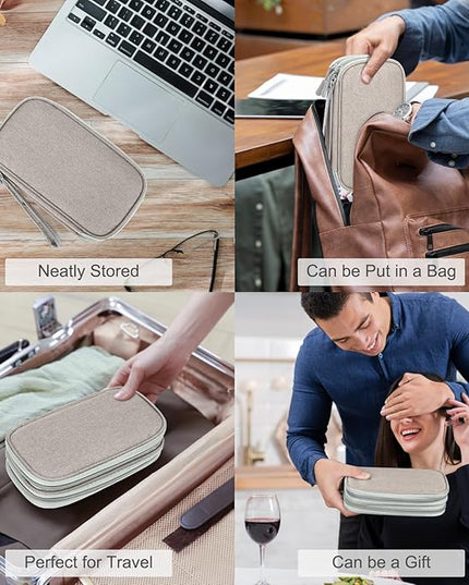 FYY Electronic Organizer, Travel Cable Organizer Bag Pouch Electronic Accessories Carry Case Portable Waterproof Double Layers All-in-One Storage Bag for Cable, Cord, Charger, Phone, Earphone Khaki