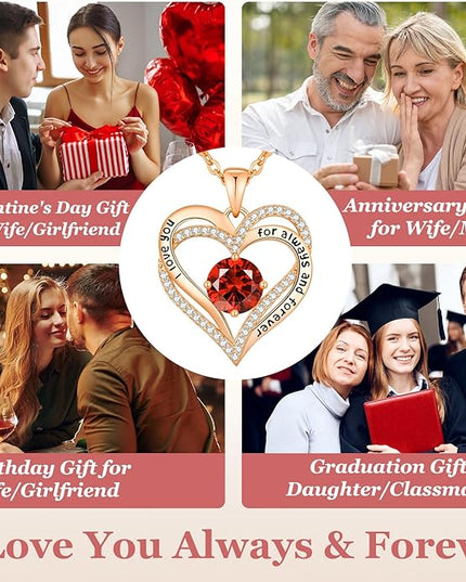 CDE Forever Love Heart Necklaces for Women, Wedding Anniversary, Birthday Mothers Day Christmas Day Gifts for Mom, Mother, Wife, friend, S925 Silver Jewelry with Birthstone Pendant