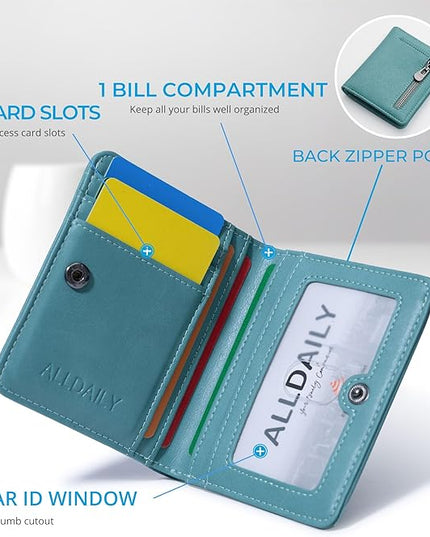 Alldaily Small RFID Wallet for Women Slim Compact Bifold Pocket Ladies Travel Mini Purse (Purist Blue)