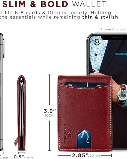SERMAN BRANDS RFID Blocking Slim Bifold Genuine Leather Minimalist Front Pocket Wallets for Men with Money Clip Thin Mens