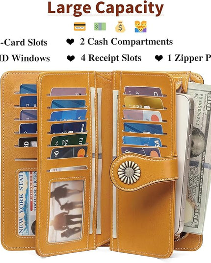 SENDEFN Wallets for Women Leather Credit Card Holder with RFID Blocking Large Capacity Wristlet | with RFID Blocking, Large Capacity, Wristlet, with RFID Blocking, Large Capacity, Wristlet