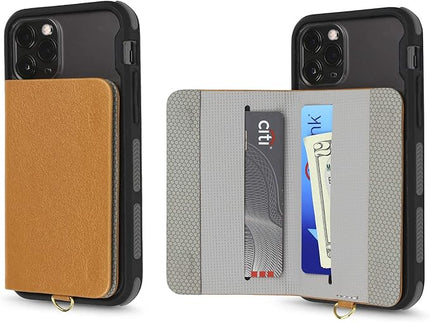Cell Phone and Credit Card Holder with Crossbody and Wrist Straps, Stick-On Wallet w/RFID Protection Multiple Card Slots Transparent ID Pocket