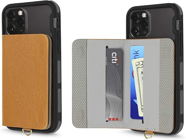 Cell Phone and Credit Card Holder with Crossbody and Wrist Straps, Stick-On Wallet w/RFID Protection Multiple Card Slots Transparent ID Pocket