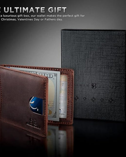 SERMAN BRANDS RFID Blocking Slim Bifold Genuine Leather Minimalist Front Pocket Wallets for Men with Money Clip Thin Mens