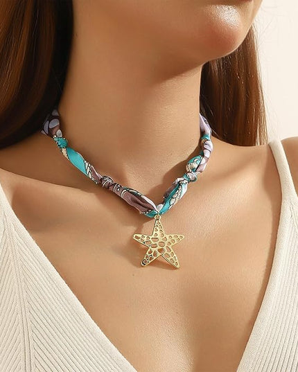 HETICA Scarf Necklace for Women Silk Western Charm Necklaces Fashion Accessory Jewelry Gift
