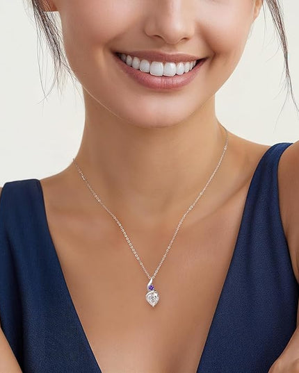 ANDSO Moissanite Heart Pendant Necklaces for Women, 925 Sterling Silver Necklace with Birthstone, Ideal Anniversary Present or Birthday Christmas Valentine Jewelry Gifts for Mom Wife Her Girlfriend