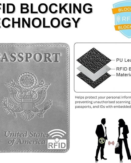 Ciana Passport Holder for Travel – PU Leather Passport Cover and Card Holder for Men & Women – Slim Passport Holder with Card Protector Slot, Travel Must Haves (Gray)