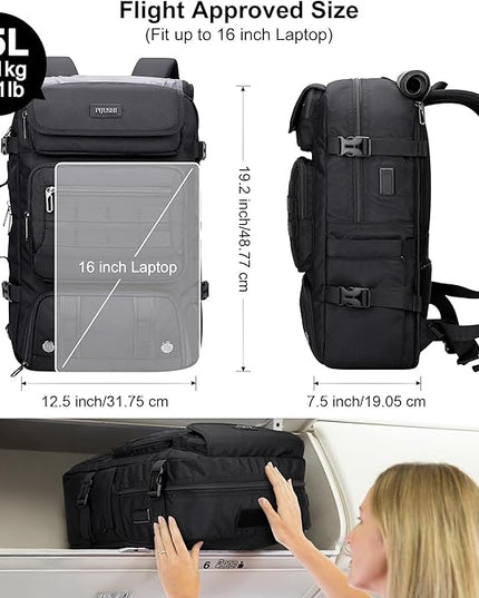 PIJUSHI Travel Backpack for Women Carry on Luggage Backpack Airline Approved Duffle Bag Rucksack with Shoe Compartment(PE048 Black)
