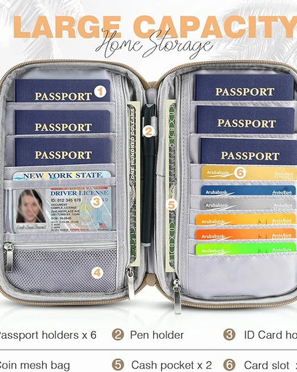Passport Holder Family, Women Rfid Blocking Passport Wallet, Travel Essentials Premium Wallets, Waterproof Passport Holders Bag for Men Traveling, Travel Document Organizer Credit Cards Case