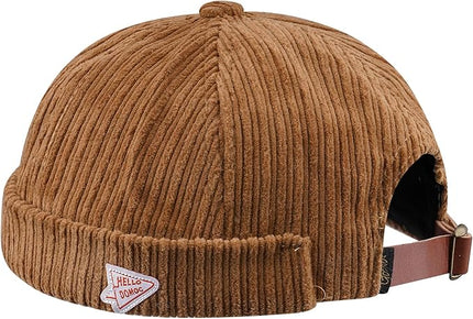 CLAPE Brimless Beanie Hat Corduroy Watch Cap Rolled Cuff Docker Cap Leon Skull Harbour Hat Unisex