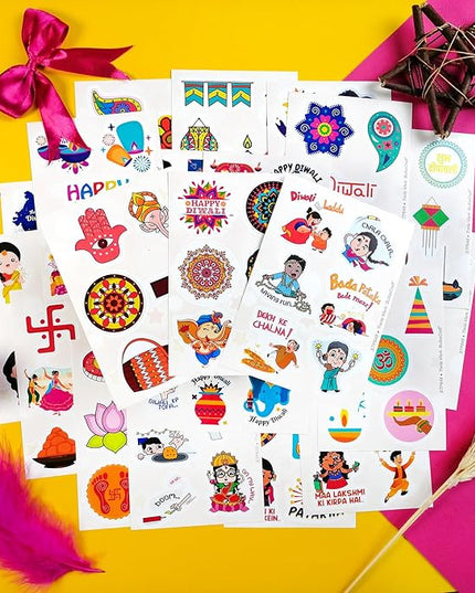 BulbaCraft 100Pcs Diwali Stickers - Diwali Decorations Laptop Decals, Gifts for Women & Men
