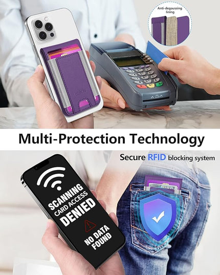 Phone Wallet Stick On, Upgraded Phone Wallet with Adjustable Stand, Open ID Window, 8-Card Holder, Stronger 3M Adhesive Credit Card Holder for Back of Phone Case, iPhone, Samsung and Android, Purple