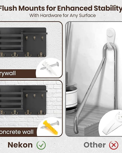 Nekon Mail Holder for Wall Mail Organizer with Key Hooks Hallway Farmhouse Decor Storage Racks with Floating Shelf and Flush Mount Hardware (16.8Inch x 10Inch x 3.2Inch)