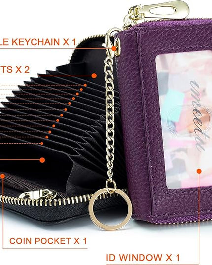 imeetu RFID Credit Card Holder, Small Leather Zipper Card Case Wallet for Women