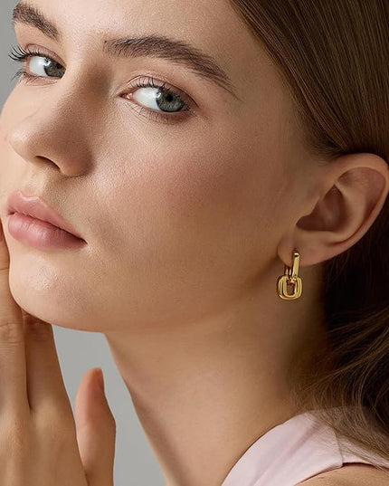 18K Gold Plated Chunky Hoop Earrings for Women Fashion Thick Gold Hoops Set Jewelry for Birthday Christmas Gifts