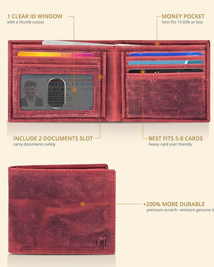 Oak Leathers Slim Leather Wallet for Men - RFID Blocking Slim Minimalist Front Pocket - Thin & Stylish with ID Window, Gift For Men (Vintage Plum)
