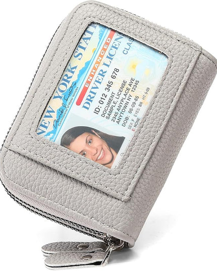RNIEGA Credit Card Holder Wallet RFID Blocking Leather Small Wallet for Women Double Zipper Wallet with ID Window