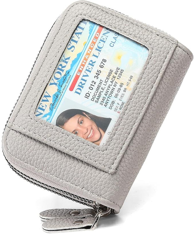 RNIEGA Credit Card Holder Wallet RFID Blocking Leather Small Wallet for Women Double Zipper Wallet with ID Window