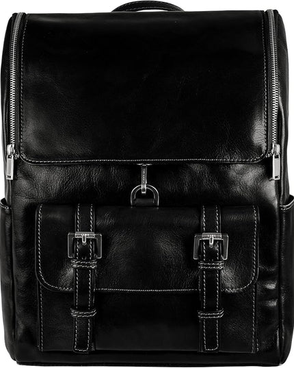 Time Resistance Leather Backpack - Laptop Travel Bag Rucksack up to 15” - Bag for Men and Women (Black)