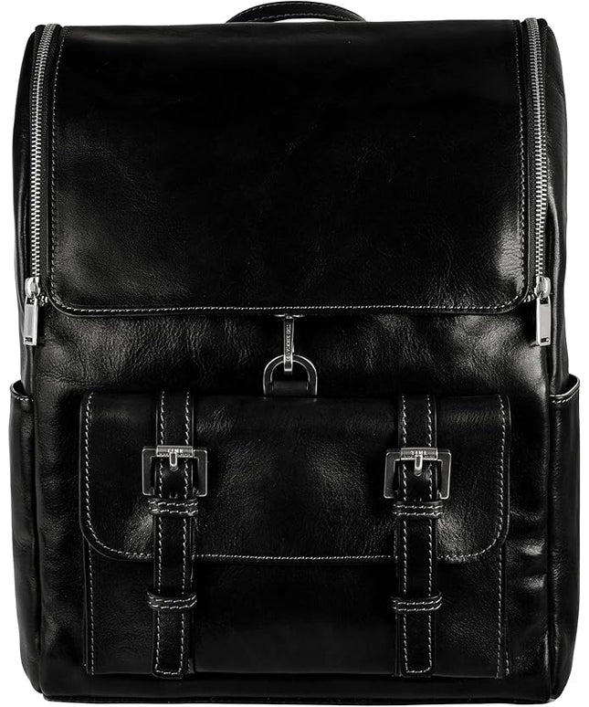 Time Resistance Leather Backpack - Laptop Travel Bag Rucksack up to 15” - Bag for Men and Women (Black)